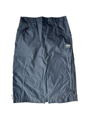 Skhoop of Scandinavia Black Nylon Midi Skirt Side Zip Snap Back Outdoor Ski Sz L